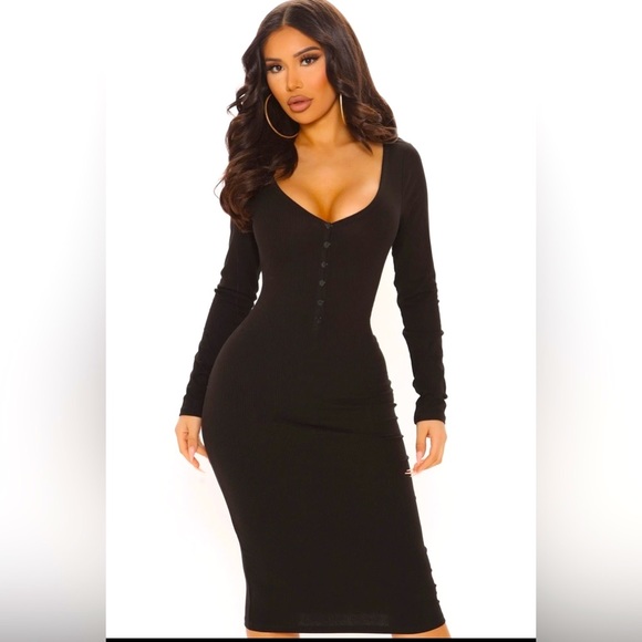 SOLD NWT Press My Buttons Ribbed Midi Bodycon Dress Sz S - Picture 3 of 7